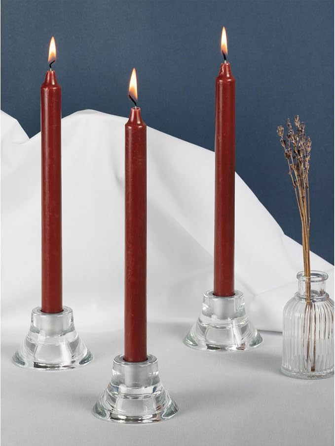 CANDWAX Bordeaux Taper Candles Pack of 4 - Slow Burning Dripless Unscented Straight Candles 10 inch - Ideal for Dinner Table - Smokeless Long Candlesticks