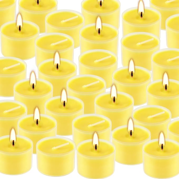 Fclayvts 8-Hour 100 Pack Citronella Tealight Candles, Outdoor and Indoor Summer Scented Candle,Natural Soy Wax Candle for Home Patio Garden Yard Balcony,BBQ Birthday Emergency