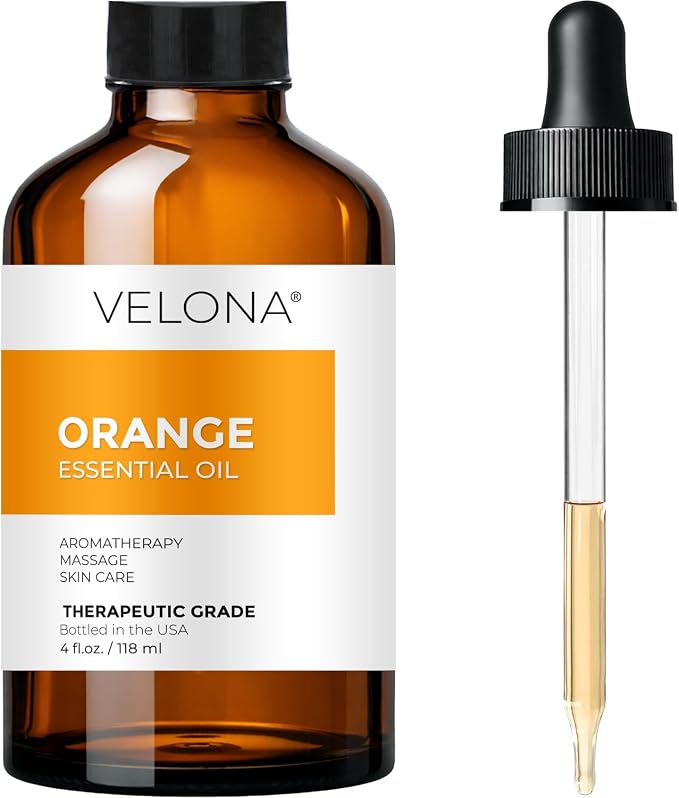 Orange Essential Oil by Velona - 4 Fl Oz | Therapeutic Grade | for Aromatherapy Diffuser, Massage, Skincare, Haircare, Soapmaking | Undiluted