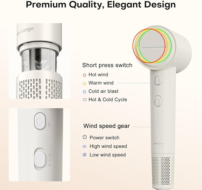 High Speed Hair Dryer, Ultra-Fast Drying, Ionic Blow Dryer with 110,000RPM Brushless Motor, Billion Plasma Ions Best in Frizz Control, Low Noise, Lightweight Design for All Hair Types