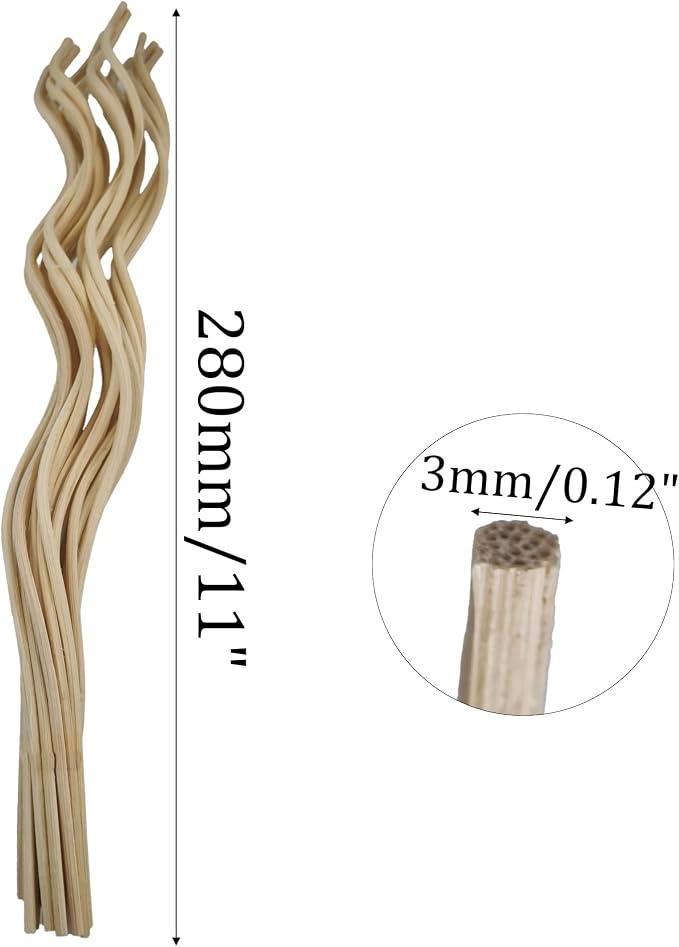 20PCS 11 inch Wavy Reed Diffuser Sticks, Rattan Fragrance Refill Sticks for Home and Office Aromatherapy (Wood)