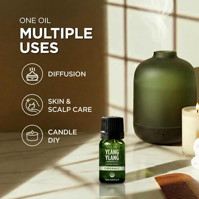 Gya Labs USDA Certified Organic Ylang Ylang Essential Oil - for Skin, Hair, Diffuser, Aromatherapy, DIY Candle Making Scents - 0.34 Fl Oz