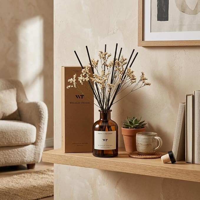 WEALD TRIBE Flower Reed Diffuser Set Lime & Citrus Scent for Bathroom Air Fresheners, Oil Diffuser Sticks | 4.0 fl oz Home Fragrance with Sticks Defusers | House Bedroom Office Shelf Decor