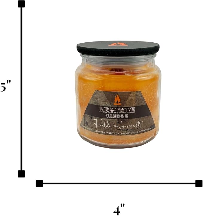Krackle Candle | Fall Harvest | 16 oz Scented Candle with Natural Crackling Wooden Wick | Poured in the USA | Cinnamon, Nutmeg & Clove Fragrance