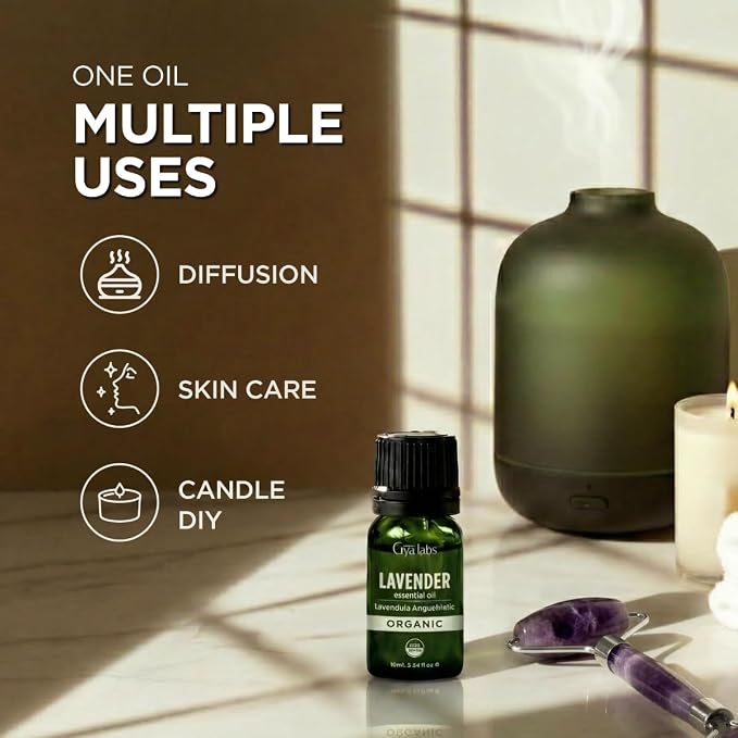 Gya Labs USDA Certified Organic Lavender Essential Oil for Relaxation & Rest - for Skin, Hair, Diffuser, Aromatherapy, DIY Candle Making Scents - 0.34 Fl Oz
