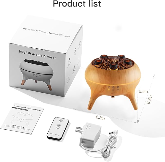 Essential Oil Diffuser 250ML,Jellyfish Diffuser Air Humidifiers Sound Pickup Ultrasonic Aromatherapy Diffuser Remote Control 7 Color Lights for Home Bedroom Office Hotel(Wood Color)