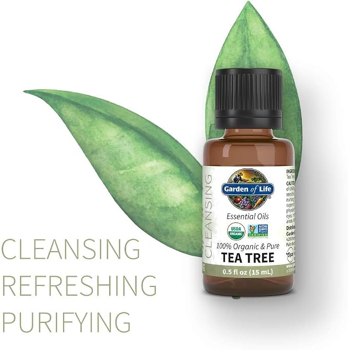 Garden of Life Tea Tree Essential Oil – 100% Pure Essential Oil for Diffuser, Aromatherapy, Meditation, Purifying and Refreshing, USDA Organic, Non-GMO, 0.5 fl oz