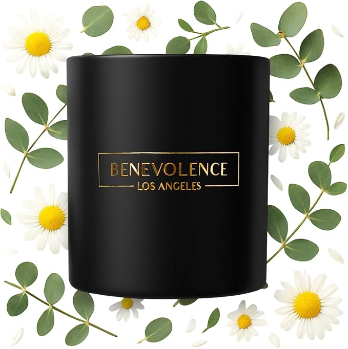 Benevolence LA Premium Eucalyptus & Chamomile Scented Candle – Long-Lasting, 45-Hour Burn – Luxury Natural Soy Candle for Home – Aromatherapy & Room Decor – 8oz