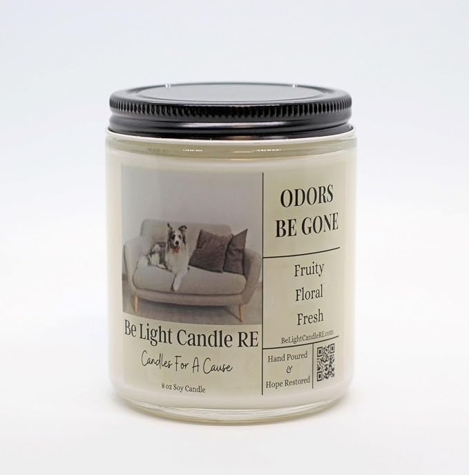 Odor Eliminating Candle Non-Toxic | Purpose-Driven Soy Scented | Fresh Linen Odor | 8oz Long Lasting Candle | Pet Odor Eliminator | Smoke Odor Eliminator (Odors Be Gone)