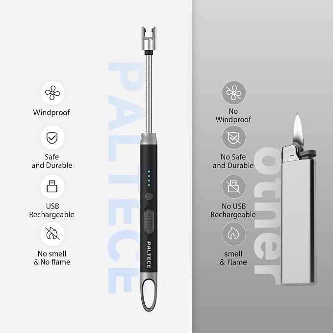 Electric Candle Lighter, USB-C Rechageable Arc Lighters for Camping, Long Lighter with 360° Flexible Neck & Safety Switch, Windproof lighters for BBQ, Gift for Mom, Wife (Black)