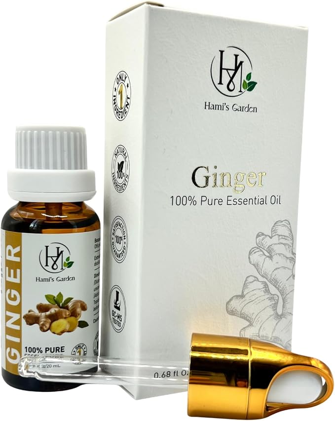 Hami’s Garden Ginger Essential Oil – 100% Pure and Natural – Premium Grade with Glass Dropper – for Massage, Skin Care, DIY Products and Diffuser – 0.68 fl Oz/20 mL