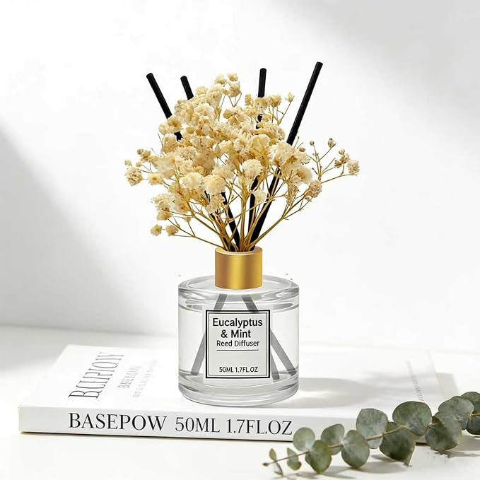 Reed Diffuser Set of 3 Pack,Eucalyptus & Mint,Lavender,White Jasmine Scented Oil Diffuser with 4 Sticks,Reed Diffusers for Home,Living Room,Bathroom Air Freshener Diffuser,50ml x 3