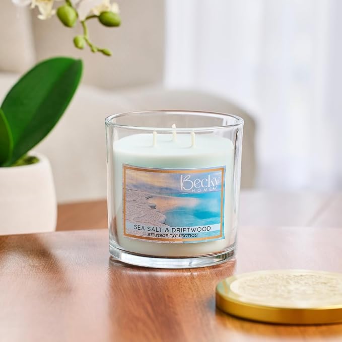 14.5oz Sea Salt Scented Candles for Home, Salt and Sea Scented Beach, 60 Hrs Soy Wax Candle for Stress Relief, House Aromatherapy Candle Gifts for Men and Women