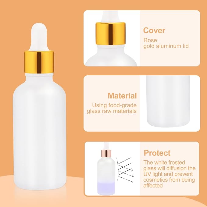 6 Pack Drop Bottle for Essential Oils, Empty Glass Holder With Glass Eye Dropper, Golden Cap Travel Perfume Container - Pipette & Funnel included (50ml/1.7 fl oz)