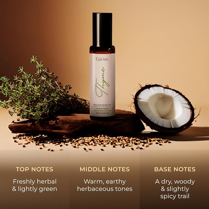 Gya Labs Thyme Essential Oil Roll On - 0.34 Fl Oz - Travel Size Roller for Camping, Skin, Aromatherapy Relief, Convenience