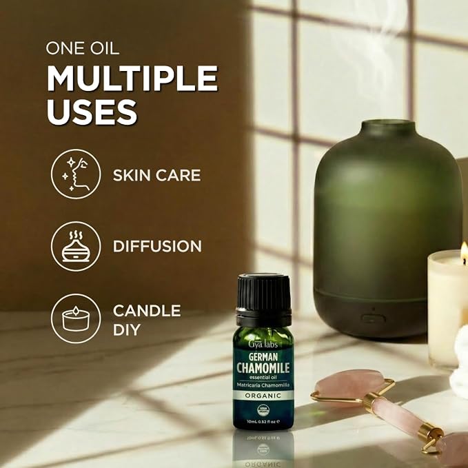 Gya Labs Organic German Chamomile Essential Oil - 0.34 Fl Oz - for Skin, Hair, Diffuser, Aromatherapy, DIY Candle Making Scents