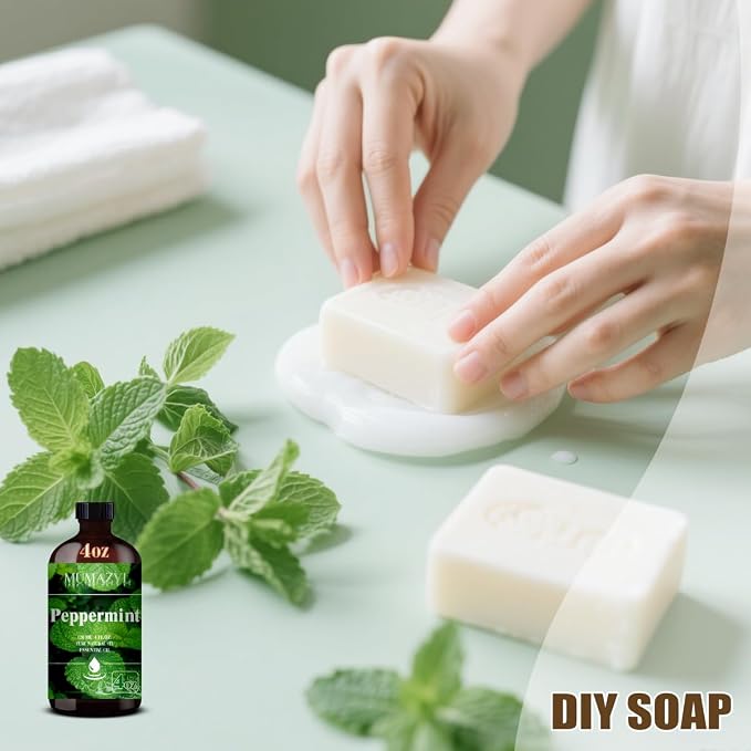 Peppermint Essential Oil, Peppermint Oil 4 Fl Oz 120ML for Diffuser Humidifier Yoga Cleaning DIY Candle Soap Making MUMAZYL Essential Oils