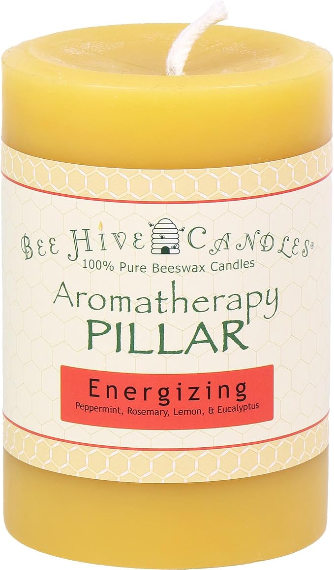Bee Hive Candles 100% Pure Beeswax Aromatherapy Pillar Candle (3" x 4", Energizing)