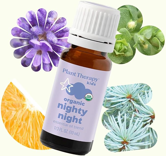 Plant Therapy Kids Organic Nighty Night Essential Oil Blend for Sleep, 10 mL (1/3 oz), 100% Pure, Undiluted, USDA Certified Organic, Encourages a Good Night's Rest