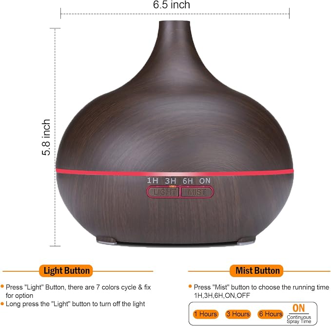 Diffusers for Essential Oils Large Room 550ml Aroma Diffuser for Home, Ultra Quiet Aromatherapy Essential Oil Diffuser, Ultrasonic Cool Mist Humidifier with 7 Light Colors, Timer Setting