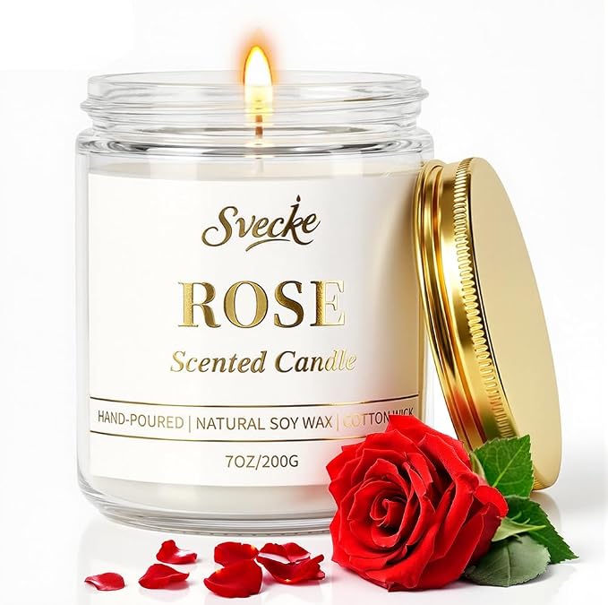 Rose Scented Candle 7oz Soy Wax Jar Candle Long Burning Aromatherapy Candle for Home Bedroom Gift for Women Men Housewarming New Home Gift