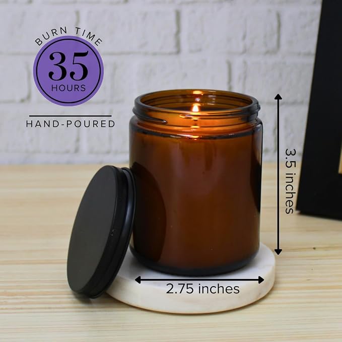 Simply Soson 9 oz Lavender Scented Candle for Home - Amber Glass Jar - 50 Hour Long Lasting Candles - Scented Candles Gifts Set for Birthday, Valentine, Anniversary, Dinner, Parties