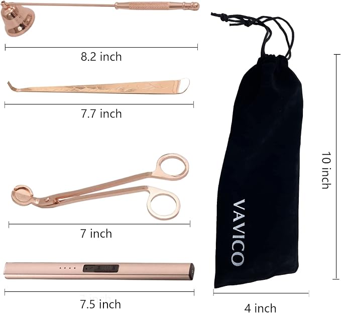Candle Wick Trimmer Cutter Snuffer Arc Lighter Set Candle Care Kit Electric Plasma USB Rechargeable Long Windproof Lighter Candlesnuffer Candles Wicks Dipper (Rose Gold)