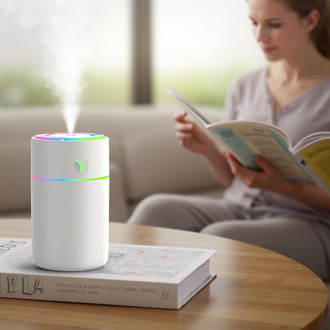 Compact Usb Mini Humidifier, Travel Friendly Cool Mist Diffuser With Colorful Light, Quiet 230 Ml For Car And Desk
