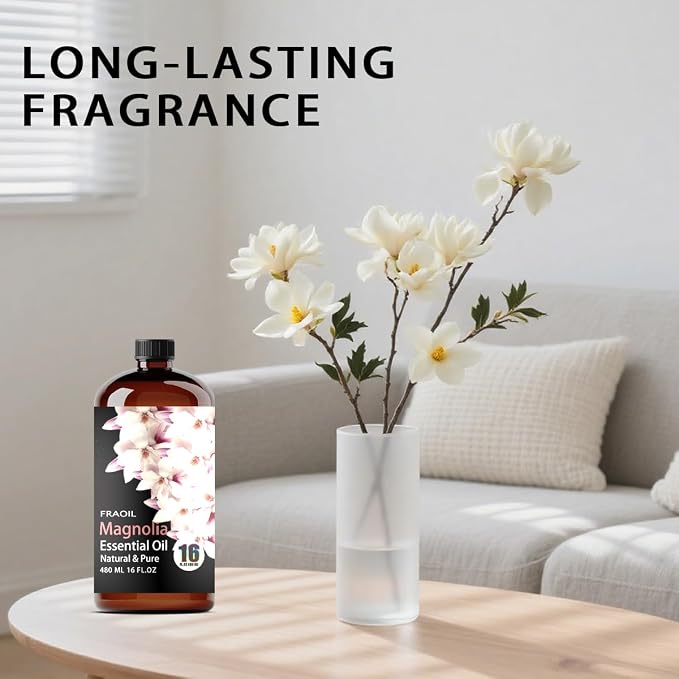 Magnolia Essential Oil, Magnolia Oil 16 Fl Oz 480 ML for Diffuser Humidifier Yoga Cleaning DIY Candle Soap Making Perfume Gift for Women Essential Oils FRAOIL (Magnolia 16 Fl Oz (Pack of 1))