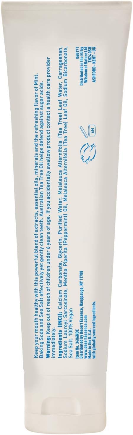 Desert Essence Tea Tree Oil Toothpaste - Mint - 6.25 Oz - Refreshing Taste - Deep Cleans Teeth & Gums - Helps Fight Plaque - Sea Salt - Pure Essential Oil - Baking Soda - Promotes Healthy Mouth