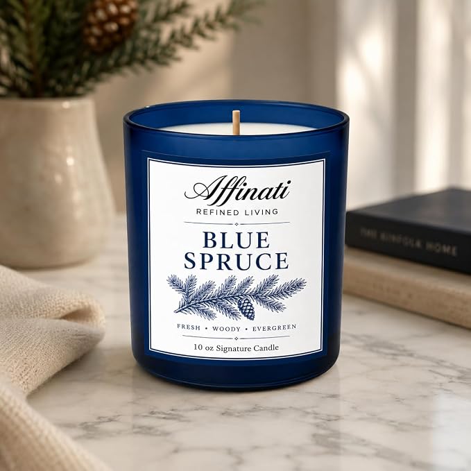 Affinati Blue Spruce Signature Candle - 10 oz Luxury Soy Blend Wax Candle, Long-Lasting Home Fragrance