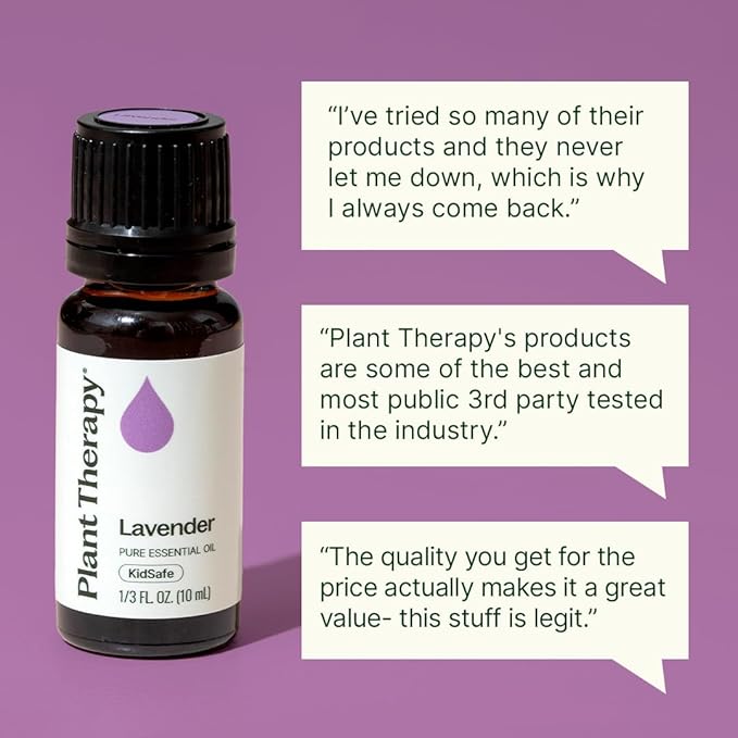 Plant Therapy Lavender Essential Oil 100% Pure, Undiluted, Therapeutic Grade, Aromatherapy Diffuser for Relaxation and Body Care, Healthy Skin and Hair, 10 mL (1/3 oz)