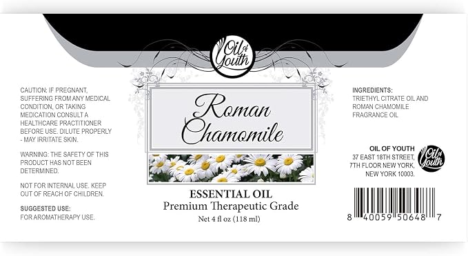 Oil of Youth Essential Oils 4oz - Chamomile (Roman) Essential Oil - 4 Fluid Ounces - Chamomile Oil - Aromatherapy Oils - Chamomile Essential Oil Therapeutic Grade