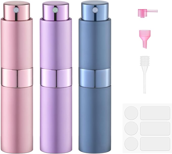 Fusupak Perfume Atomizer Travel Bottle Refillable: Cologne Sprayer Portable for Men - Mini Spray Empty for Refill - 8ml Small Size Pink Purple Blue