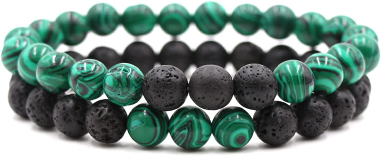 FORUBUS 2Pcs Lava Rock Beaded Bracelet Set – Essential Oil Diffuser Jewelry with Natural Stone Beads for Aromatherapy, Yoga, Meditation, and Stress Relief, Stretchy Bracelets for Women Men