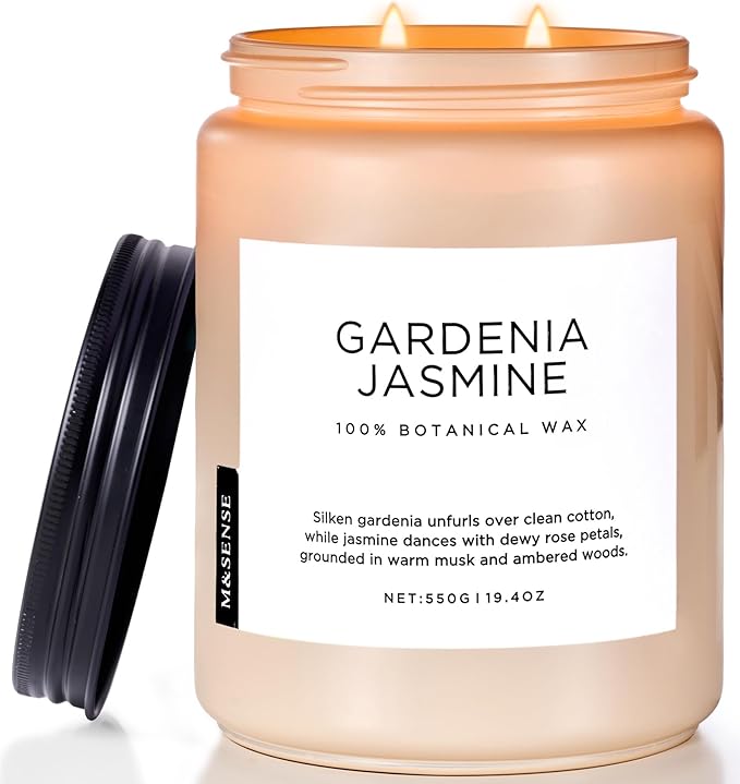 M&SENSE Large Gardenia Jasmine Scented Candles, 19.4oz Natural Soy Wax, 110 Hours Long Lasting Slow Burning, Non Toxic Clean Burn, Spring Floral Scent Aromatherapy Candle for Her