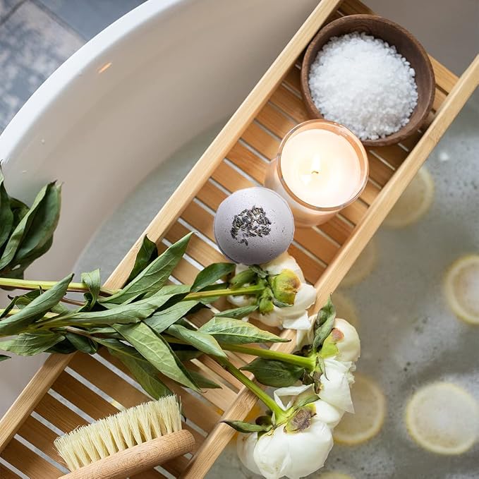 Natural Amor Lavender Spa Gifts for Women,7pcs Self Care Box Including Handmade Soap Bar, Candle, Bath Butter