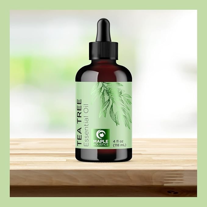 Pure Tea Tree Oil for Hair Skin and Nails - 100% Pure Undiluted Tea Tree Essential Oil with Dropper for Topical Uses Aromatherapy Diffusing and Home and Beauty DIYs - Vegan and Cruelty Free (4 Fl Oz)