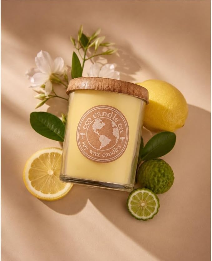 ECO CANDLE CO. Recycled Candle, Meyer Lemon, 6 oz. - Scents of Lemon, Bergamot, Orange - 100% Soy Wax, No Lead, Kraft Paper Label & Lid, Hand Poured, Midwest Grown Soybeans