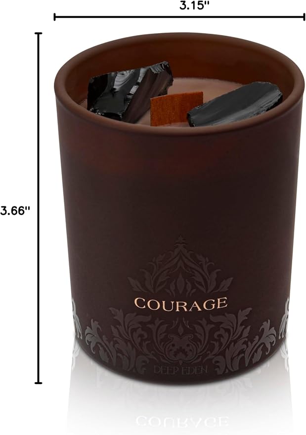 Forest Mahogany Scented Crystal Candle - Luxury Empowerment Candle with Black Tourmaline Crystals - 7.4oz Natural Soy, Coconut & Beeswax Wood Wick Candles for Men