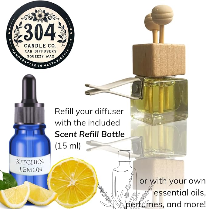 Cute Refillable Car Air Freshener Vent Clip 8mL – Kitchen Lemon – 15mL Refill Included – Long Lasting Fragrance Oil Diffuser – 100% American Handmade Odor Eliminator