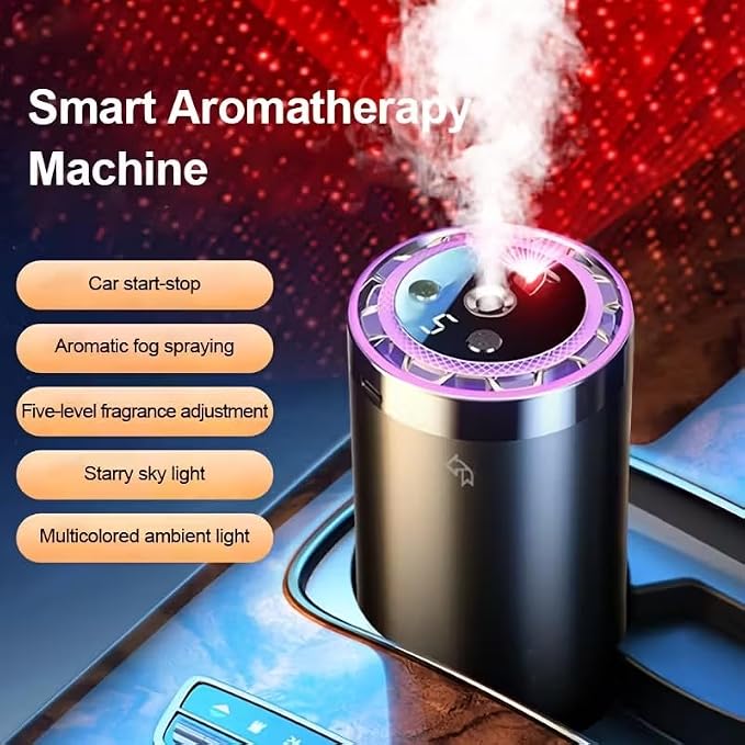 Car USB Aroma Diffuser, Portable Aroma Diffuser, with LED Ambient Light, Easy to Operate, deodorizing Function, Suitable for Cars and Home use, Comes with 3 Bottles of Ocean Essential Oil
