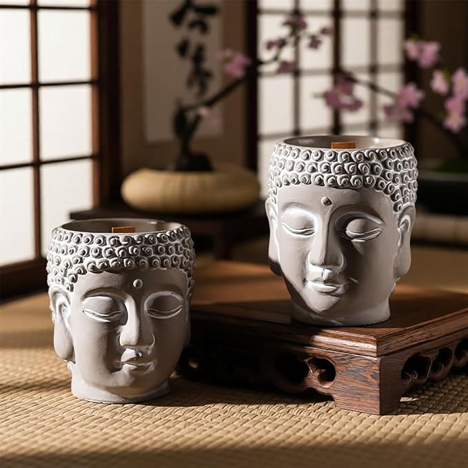 Zen Tea Scented Candle - Buddha Head Decorative Candle, Soy Wax Aromatherapy Candle for Relaxation, Meditation & Home Decor, Gift for Her/Him (8oz)