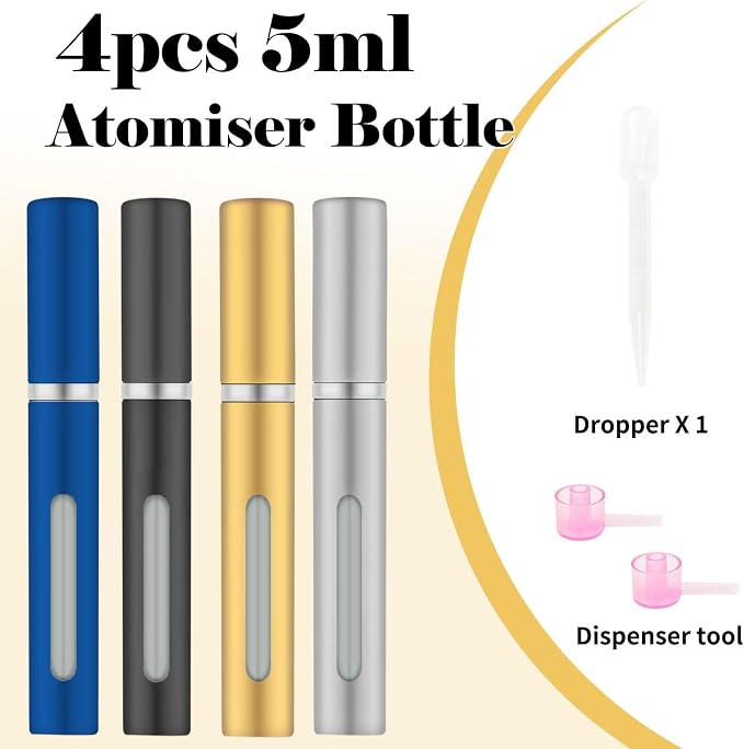 4pcs Mini Perfume Travel Bottle, Perfume Atomiser Refillable, 5ML Spray Bottles, Portable for Travel Holiday, Outdoor Activities and Business(Style 3)