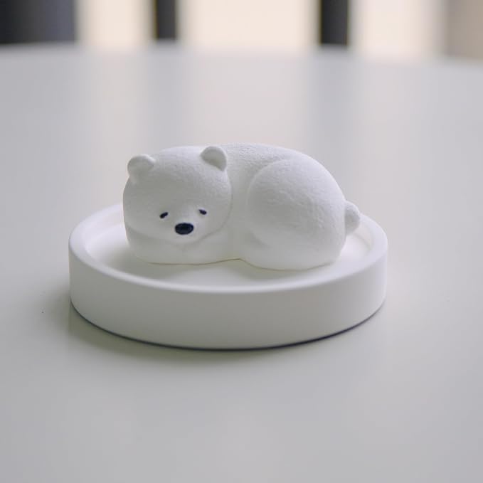 Essential Oil Passive Flower Diffuser -Non-Electric Peony Flower Porcelain Aromatherapy Diffusers for Small Mini Room, Desk Decorative, Bathroom (White, Polar Bear)