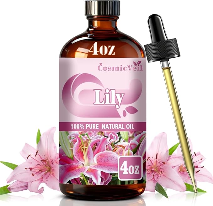 Lily Essential Oil for Aroma Diffuser,Humidifier,Home Fragrance,Cleaning,Body Care,Massage,Yoga,DIY Candle,DIY Soap CosmicVeil（Lily，4 Fl Oz (Pack of 1)）