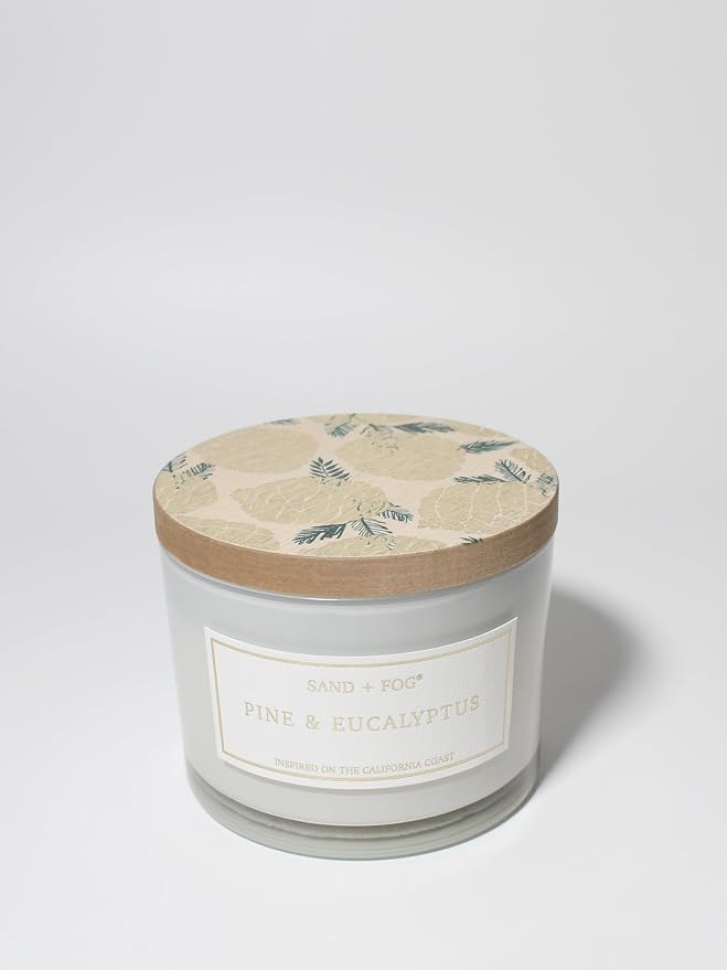 Sand + Fog Scented Candle - Pine & Eucalyptus – Additional Scents and Sizes – 100% Cotton Lead-Free Wick - Luxury Air Freshening Jar Candles - Perfect Home Decor – 12oz