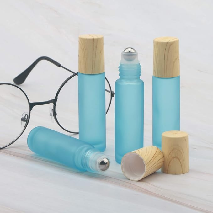 Kesell 10Pack Colour Essential Oil Roller Bottles 10ml, Refillable Glass Roll On Bottles with Plastic Lids Stainless Steel Ball for Aromatherapy Perfumes