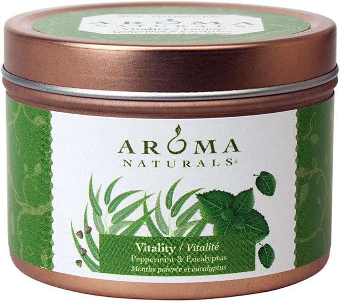 Aroma Naturals Soy VegePure, Travel Tin Candle, Vitality, Peppermint & Eucalyptus, 2.8 oz (79.38 g)