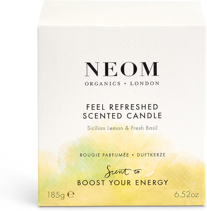 NEOM- Feel Refreshed Scented Candle, 1 Wick | Lemon & Basil | Essential Oil Aromatherapy Candle | Scent to Boost Your Energy